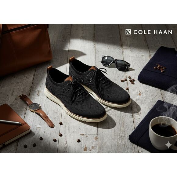 Cole Haan Zerogrand Stitchlite Black Oxfords Sz. 10 - Picture 1 of 7